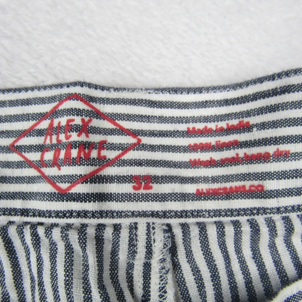 Alex Crane Cham Pants Mens 32 Blue White Stripe NEW 100% Linen Breezy Trousers